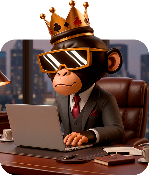Monkey character working on a laptop